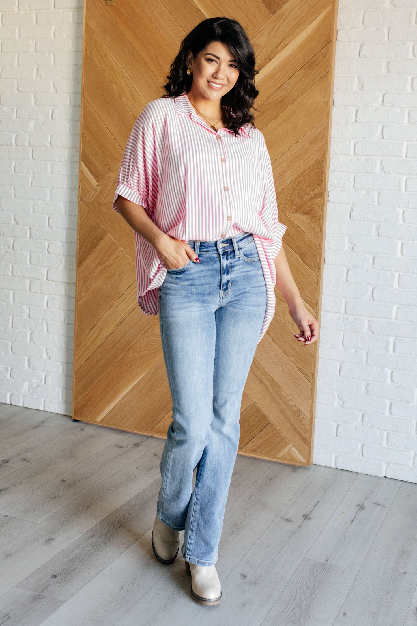 Stripes & Structure Boxy Shirt - Pink