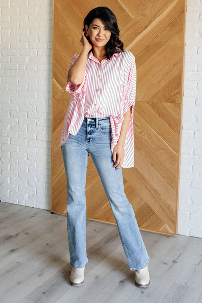 Stripes & Structure Boxy Shirt - Pink