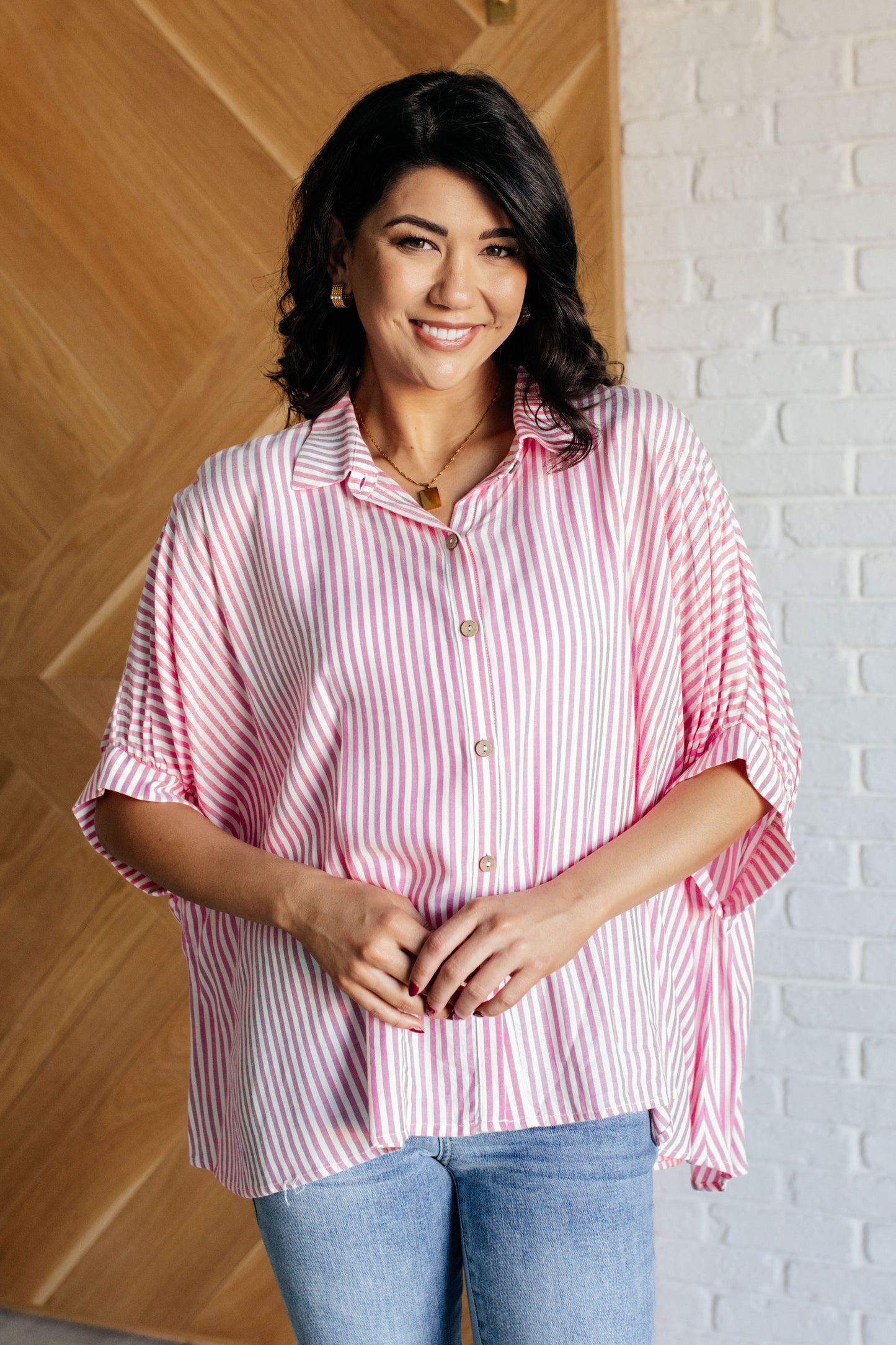 Stripes & Structure Boxy Shirt - Pink