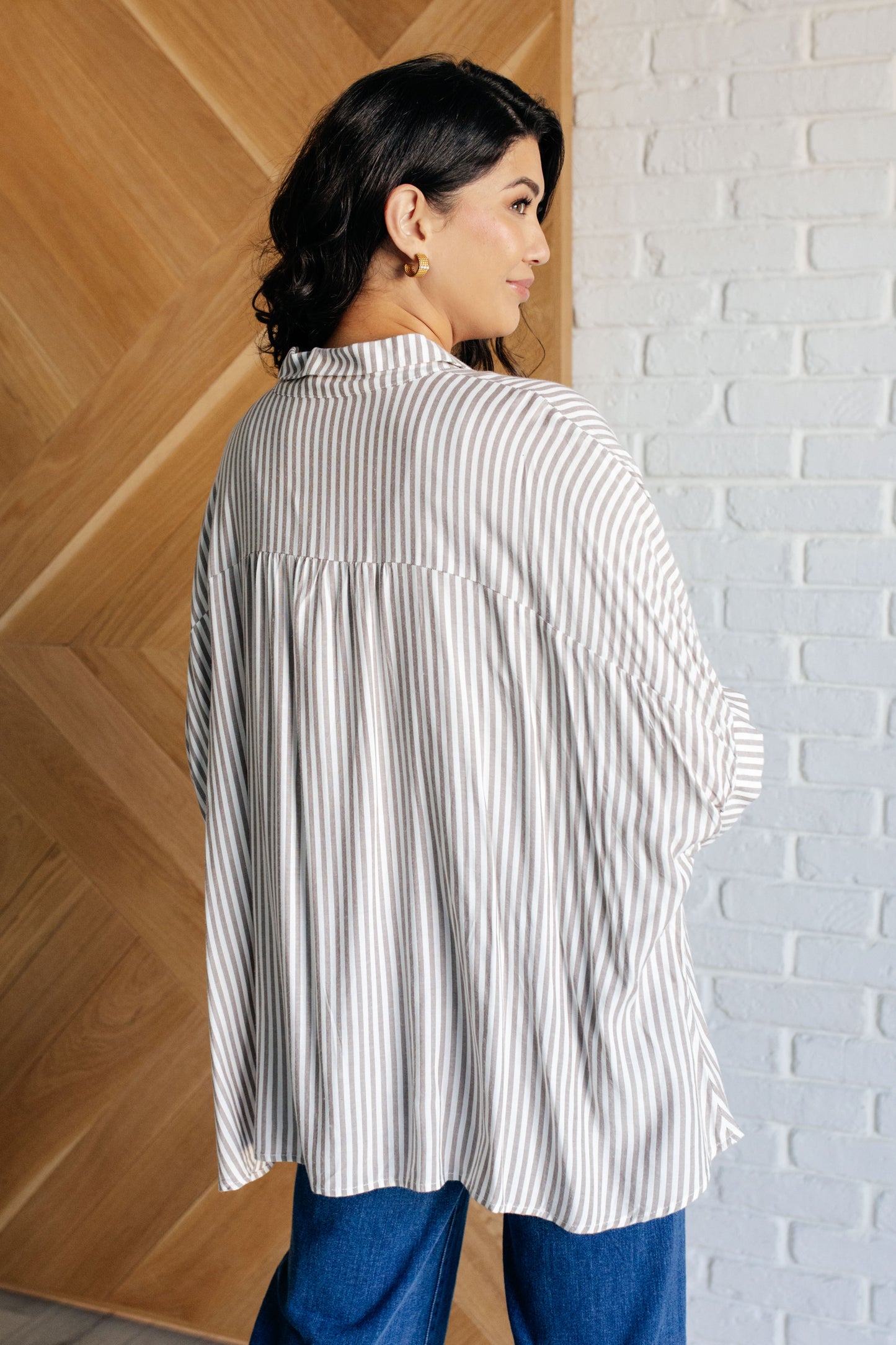 Stripes & Structure Boxy Short Sleeve Shirt - Cocoa