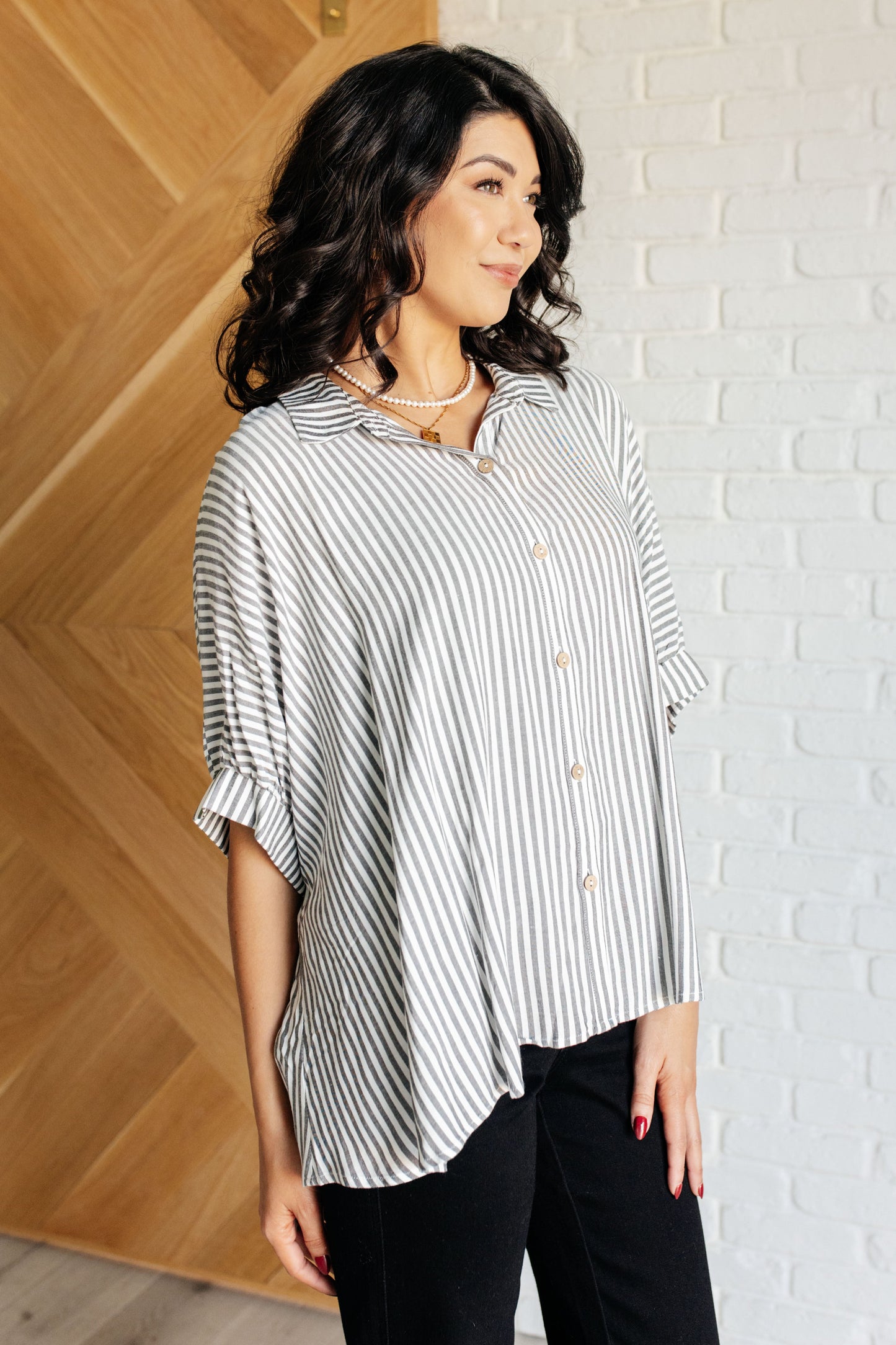 Stripes & Structure Boxy Shirt - Black