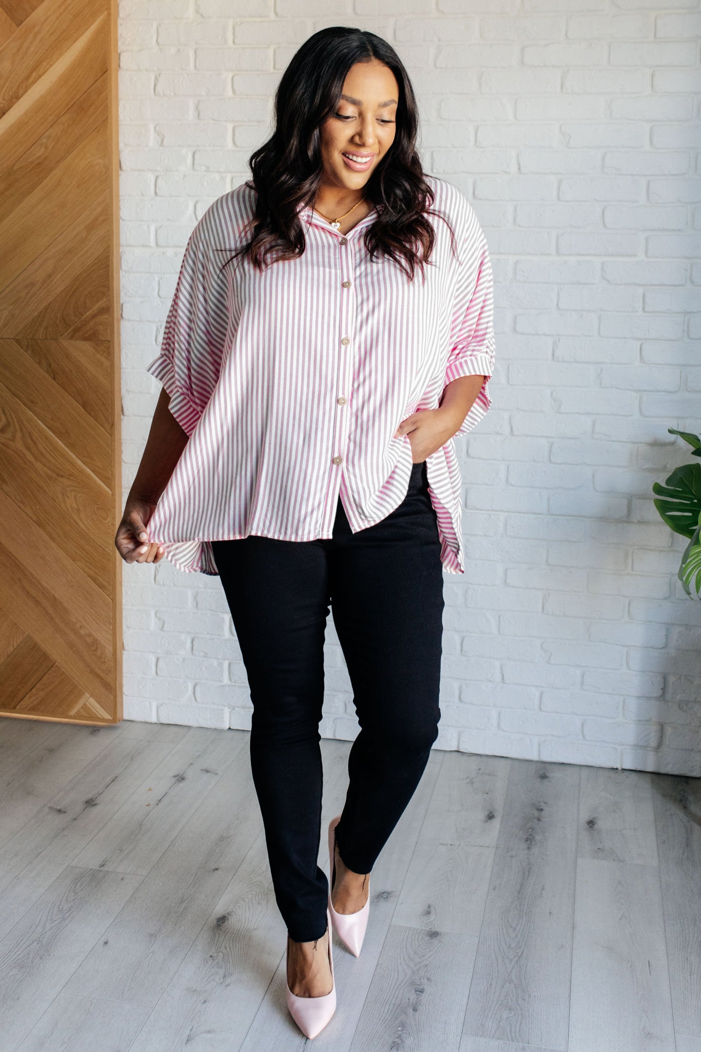 Stripes & Structure Boxy Shirt - Pink