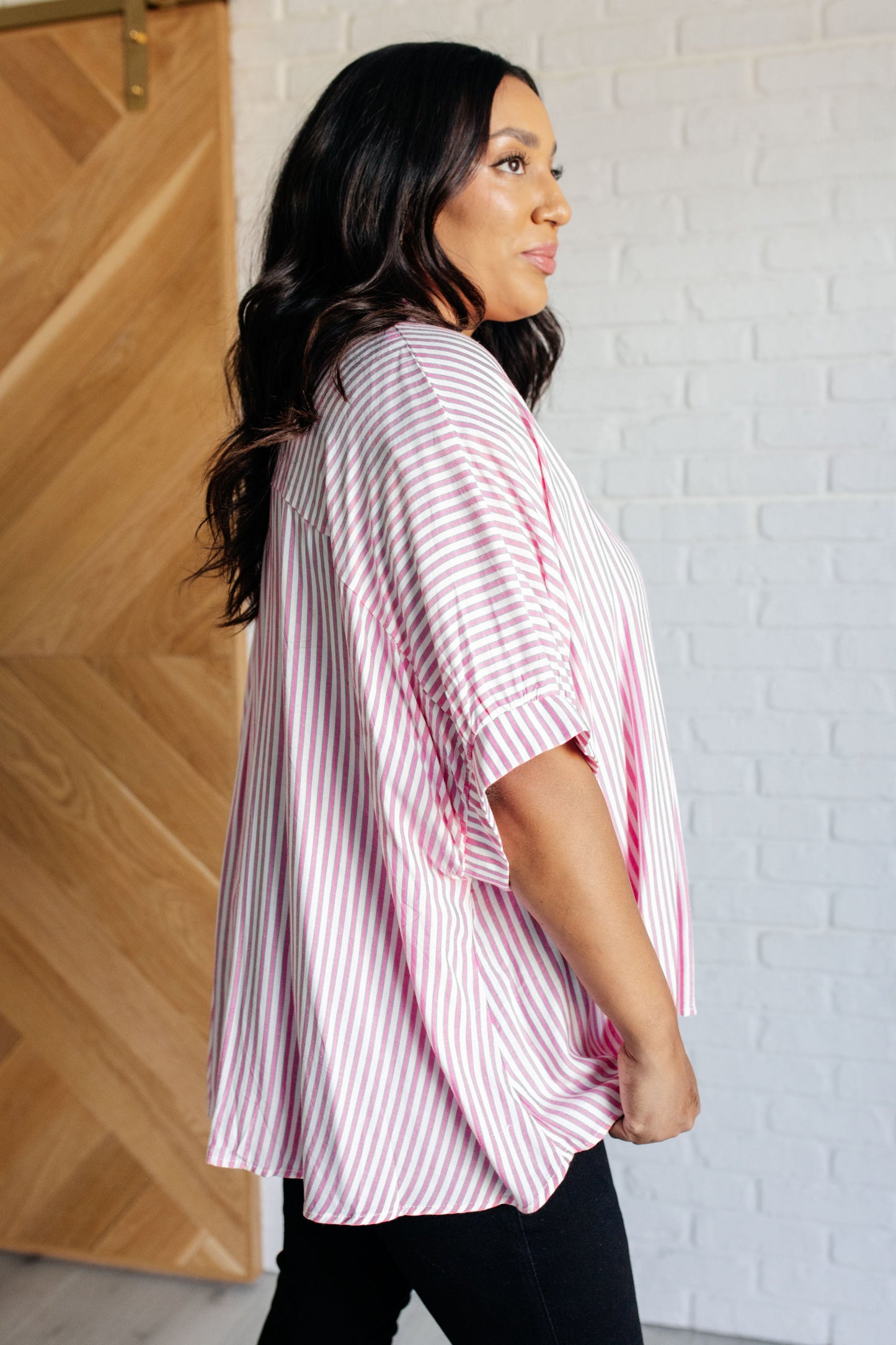 Stripes & Structure Boxy Shirt - Pink