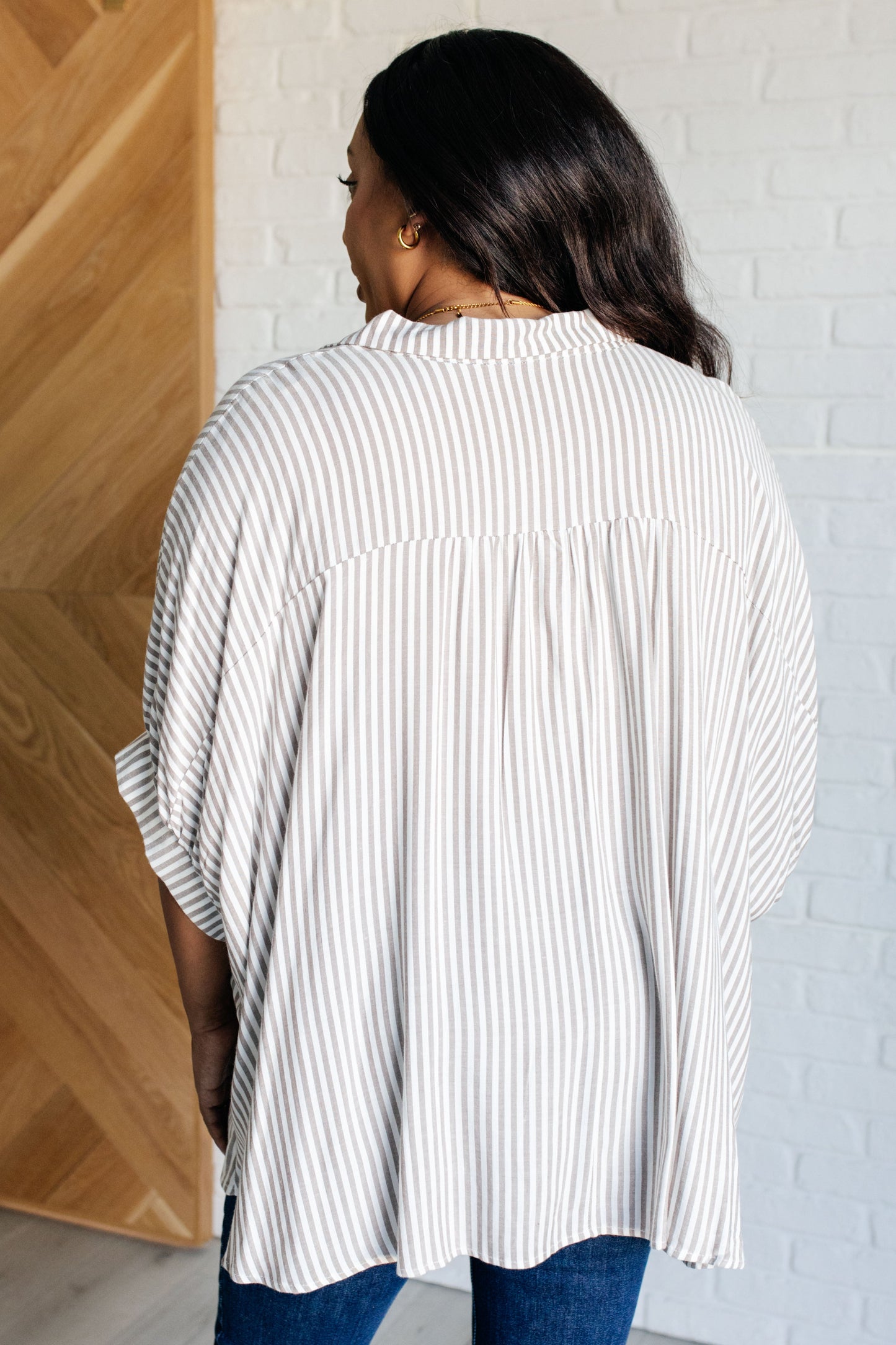 Stripes & Structure Boxy Short Sleeve Shirt - Cocoa