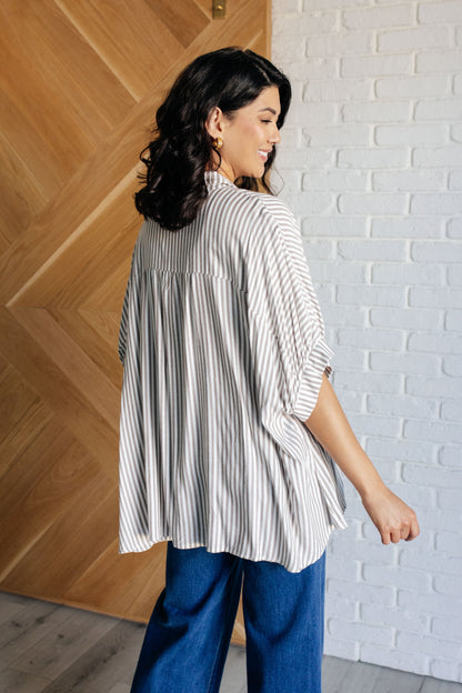 Stripes & Structure Boxy Short Sleeve Shirt - Cocoa