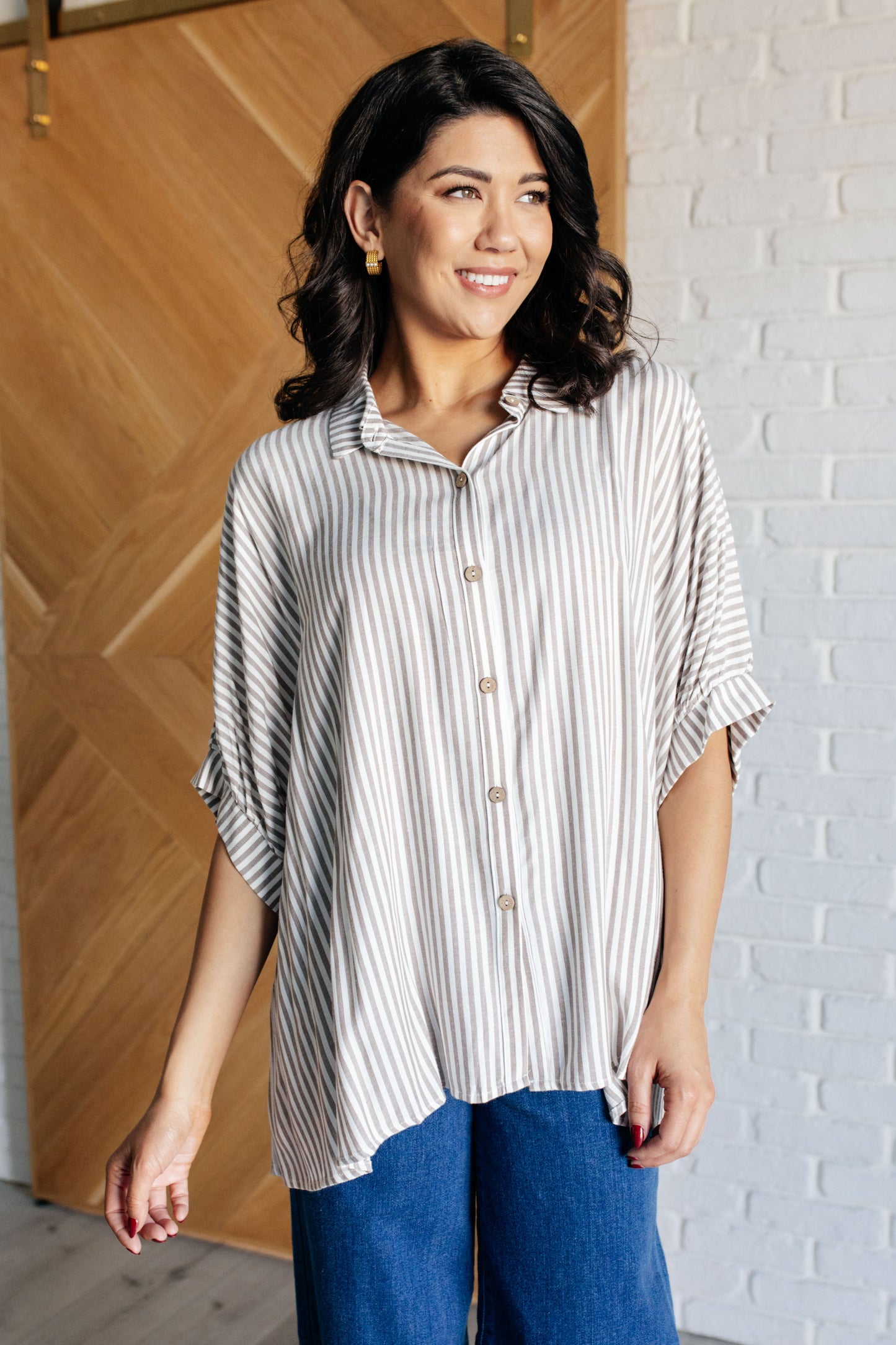 Stripes & Structure Boxy Short Sleeve Shirt - Cocoa