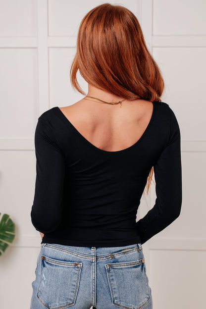 VersaStyle Reversible V-Neck Long Sleeve Top - Black