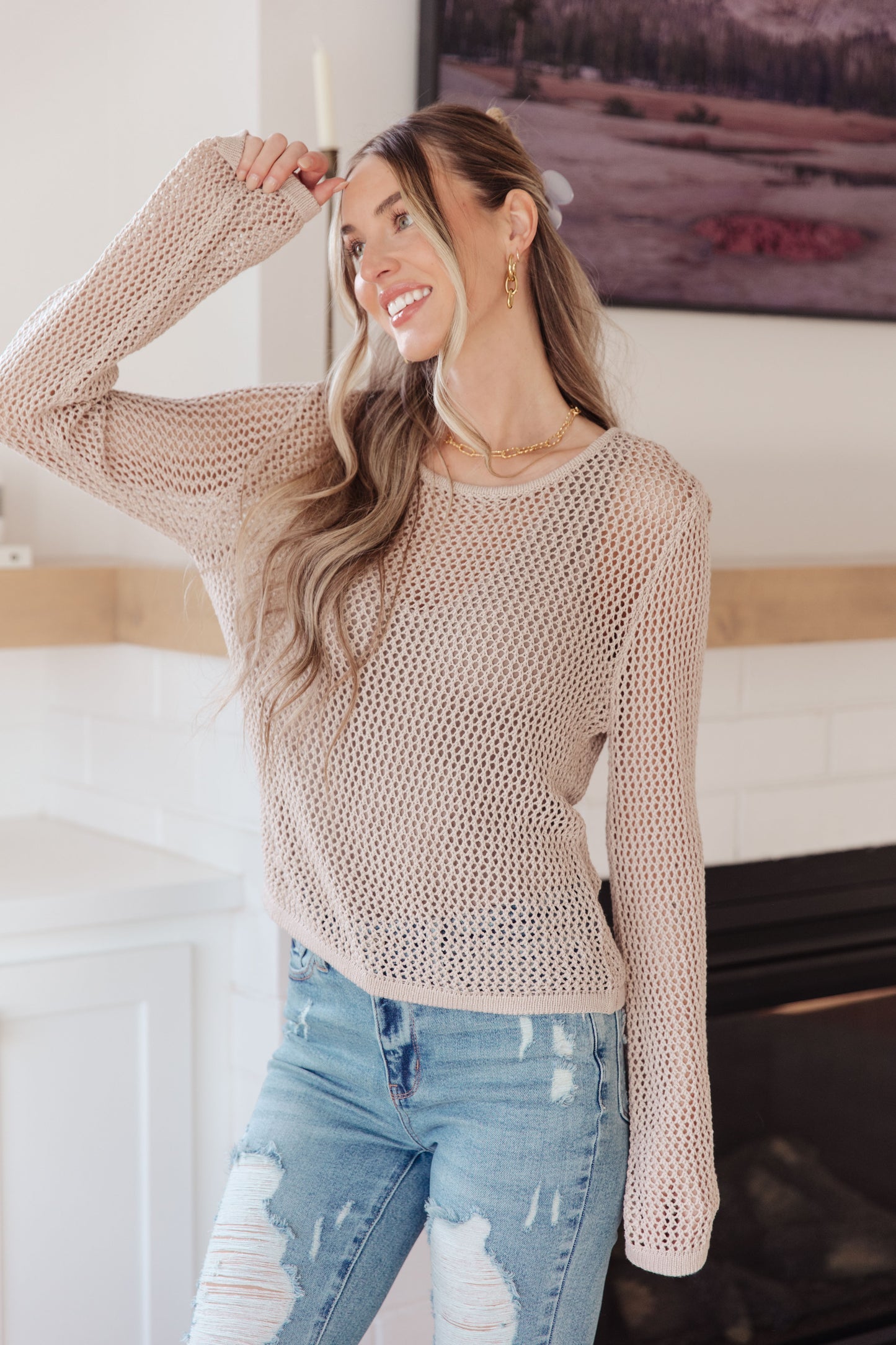 Serene Vibes Loose Knit Long Sleeve Top - Redtop