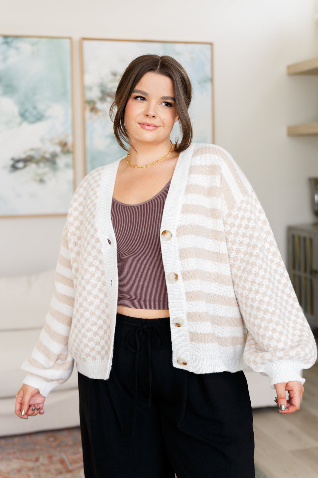 Neutral Lines Button-Up Cardigan