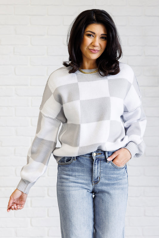 Grey Checkered Cozy Sweater