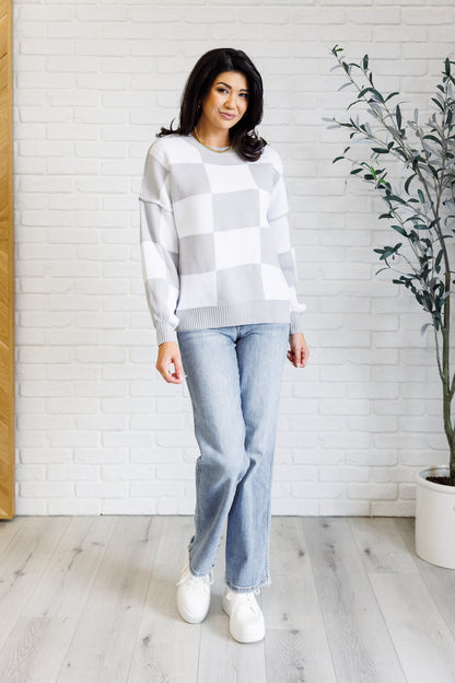 Grey Checkered Cozy Sweater