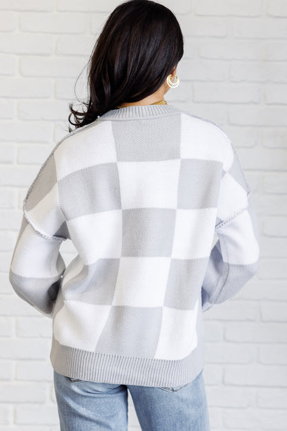 Grey Checkered Cozy Sweater