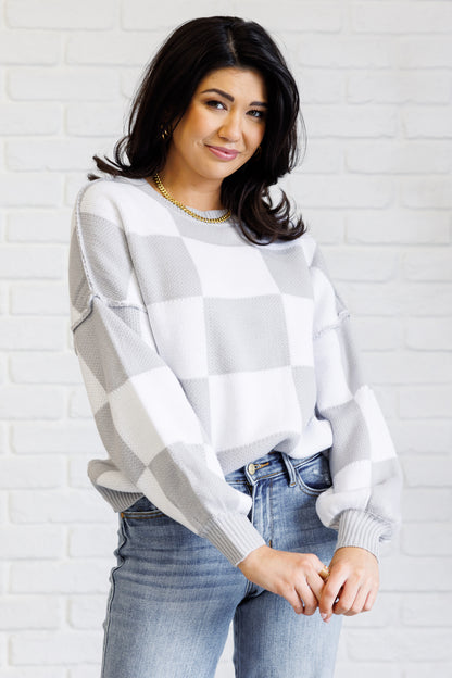 Grey Checkered Cozy Sweater