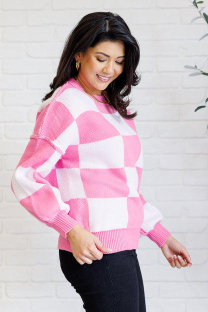 Pink Checkered Cozy Sweater