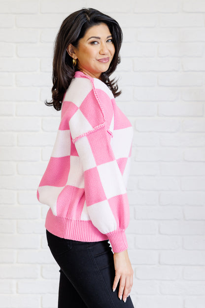 Pink Checkered Cozy Sweater