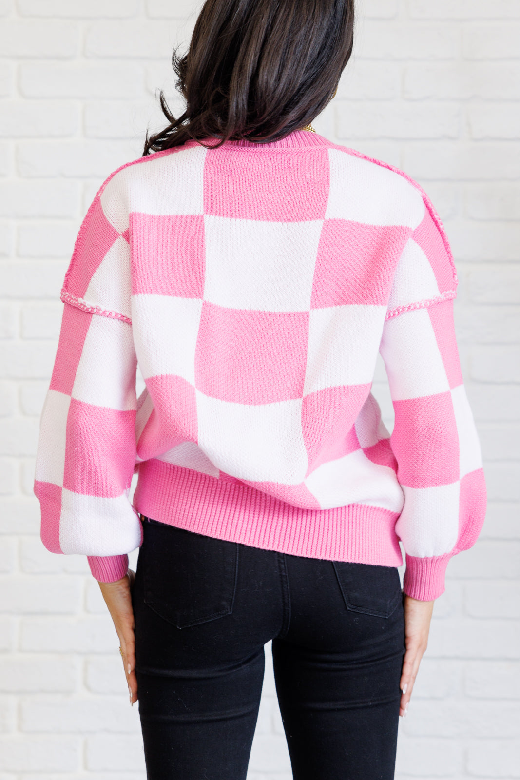 Pink Checkered Cozy Sweater