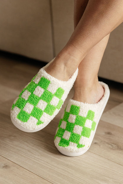 Cozy Check Slippers - Green