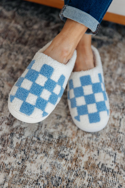 Cozy Check Slippers - Blue