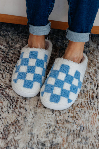 Cozy Check Slippers - Blue