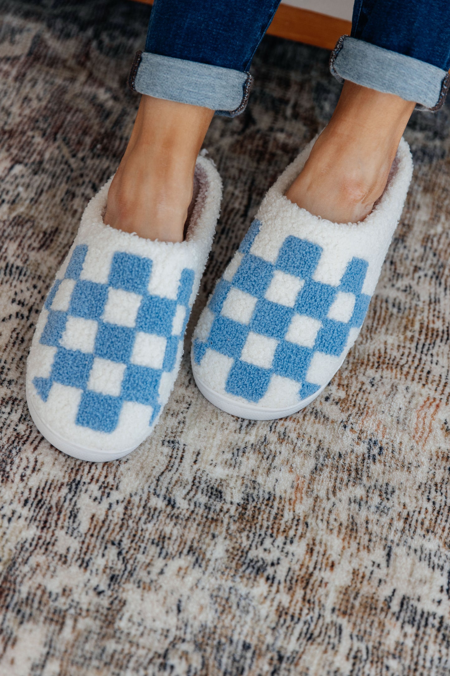 Cozy Check Slippers - Blue