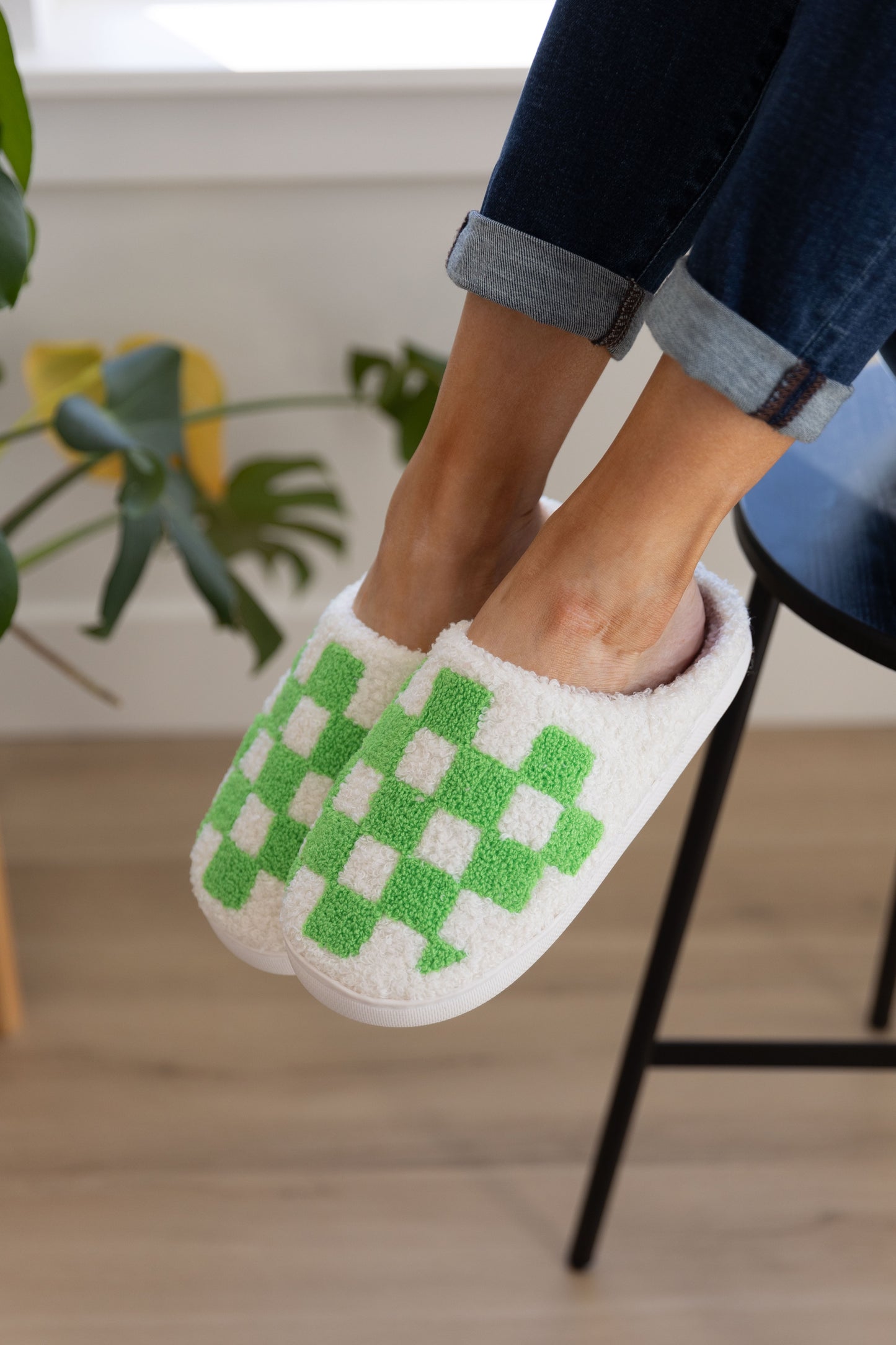 Cozy Check Slippers - Green