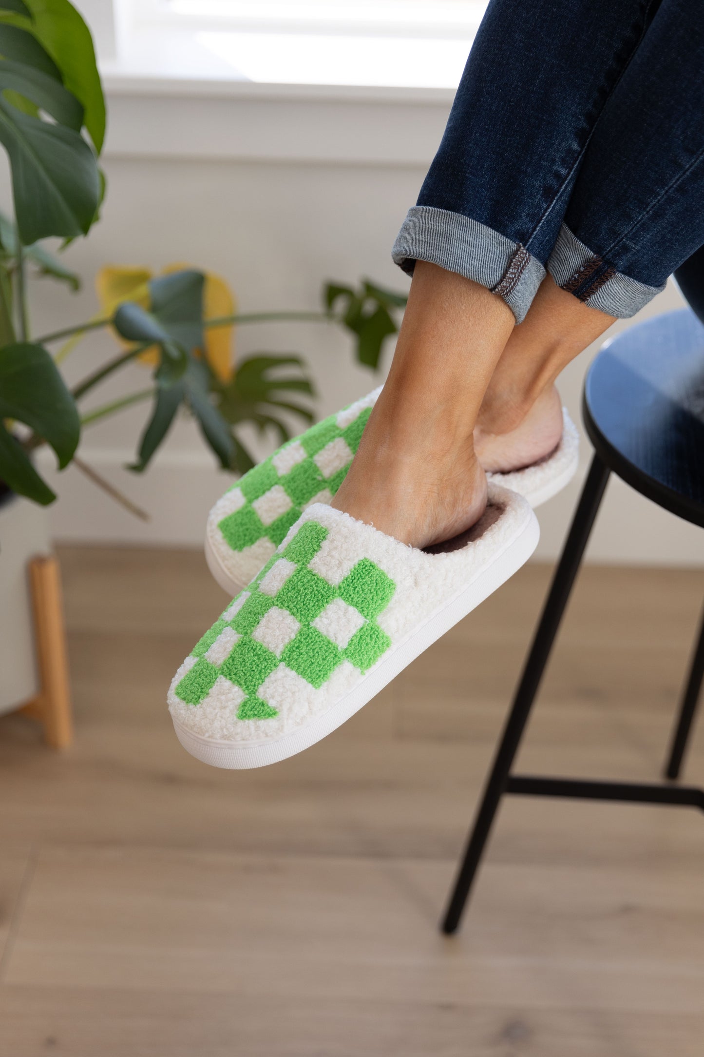 Cozy Check Slippers - Green