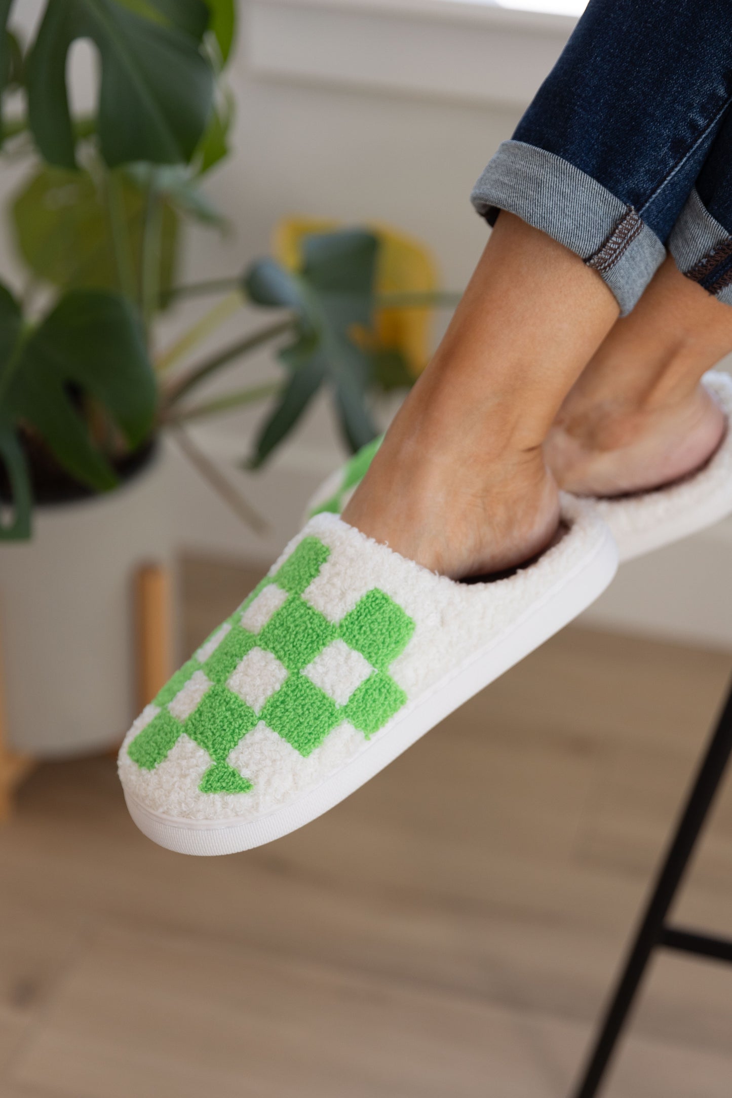 Cozy Check Slippers - Green