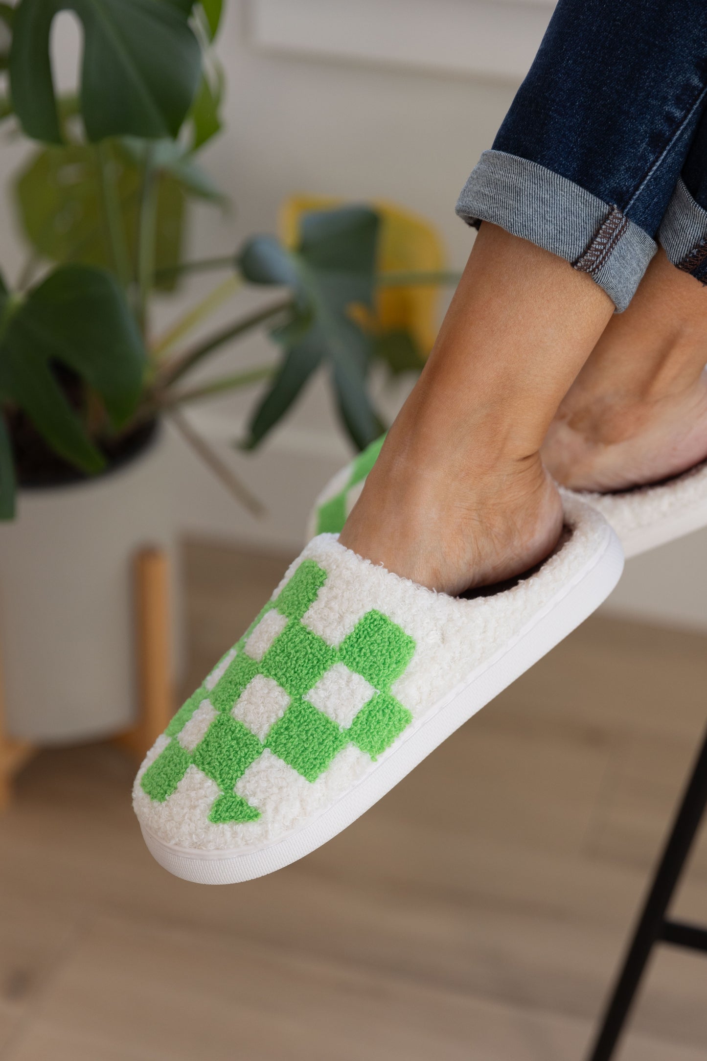 Cozy Check Slippers - Green