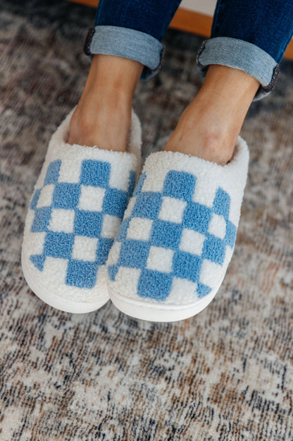 Cozy Check Slippers - Blue