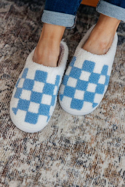 Cozy Check Slippers - Blue