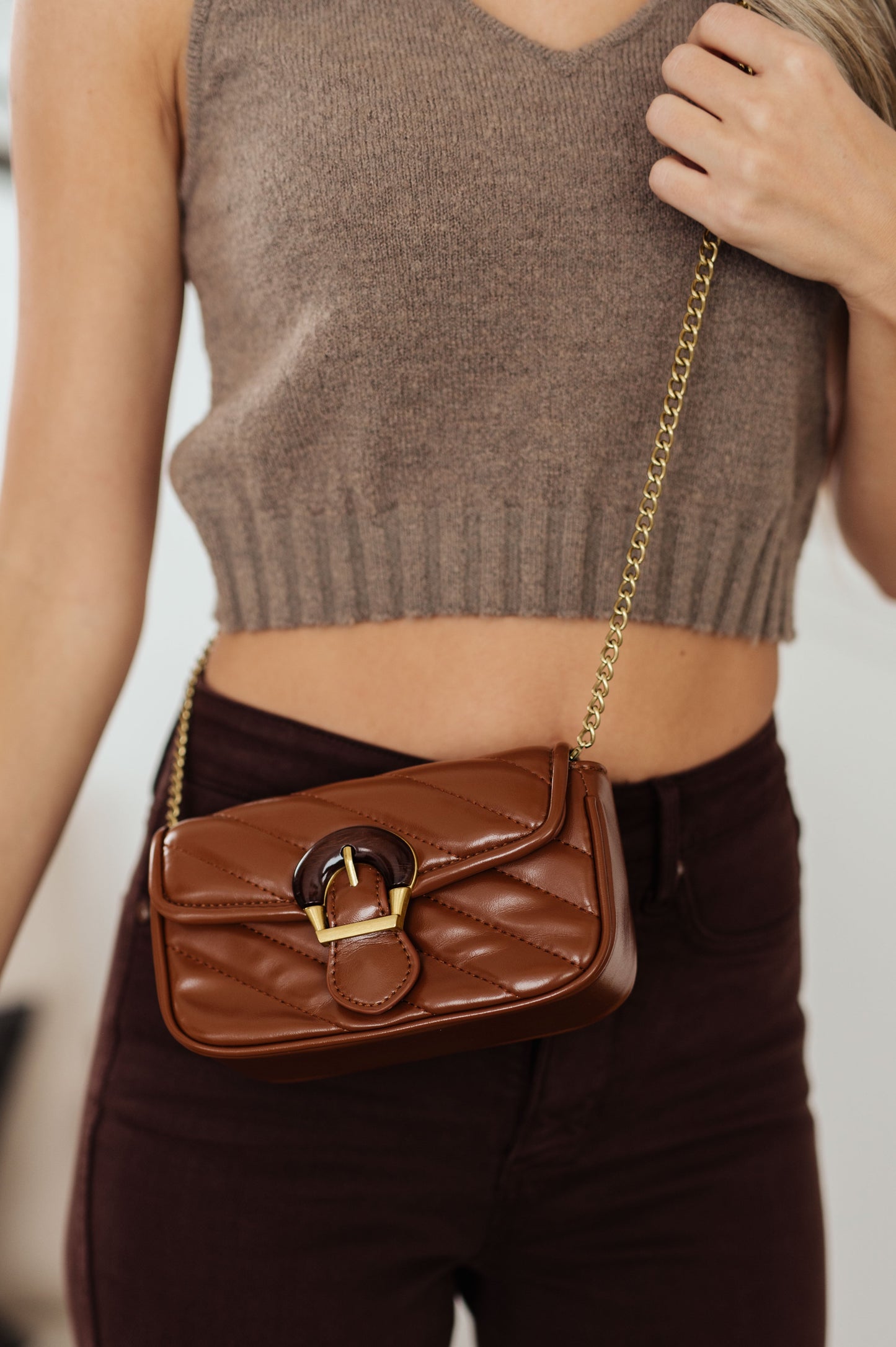 Timeless Elegance Quilted Clutch - Brown