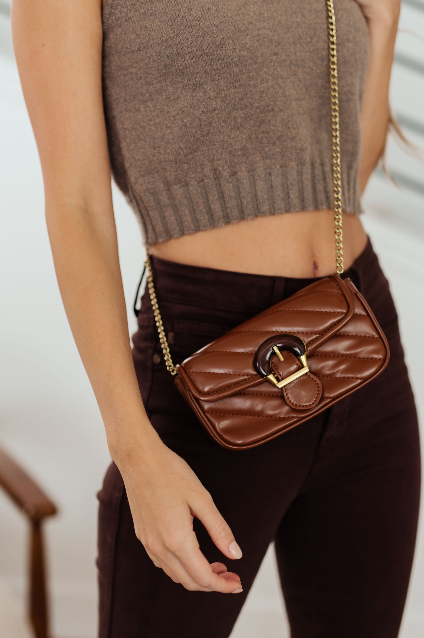 Timeless Elegance Quilted Clutch - Brown