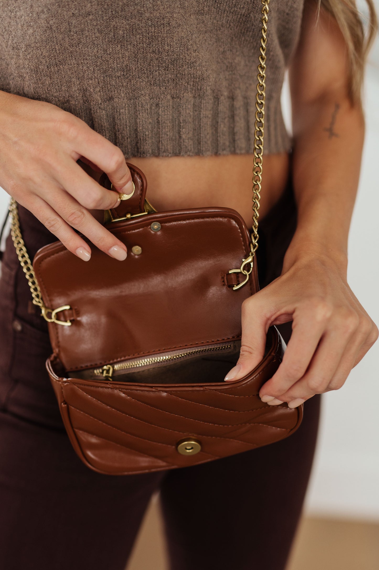 Timeless Elegance Quilted Clutch - Brown