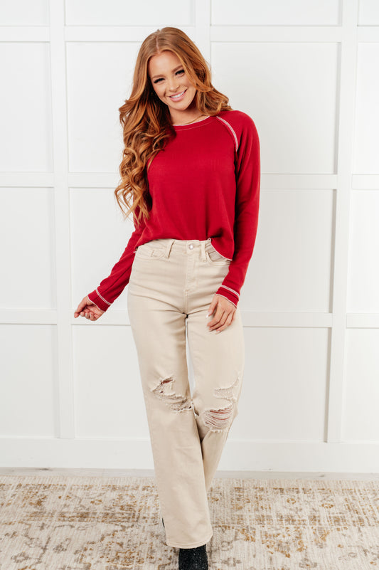 Effortless Edge Waffle Knit Long Sleeve Top