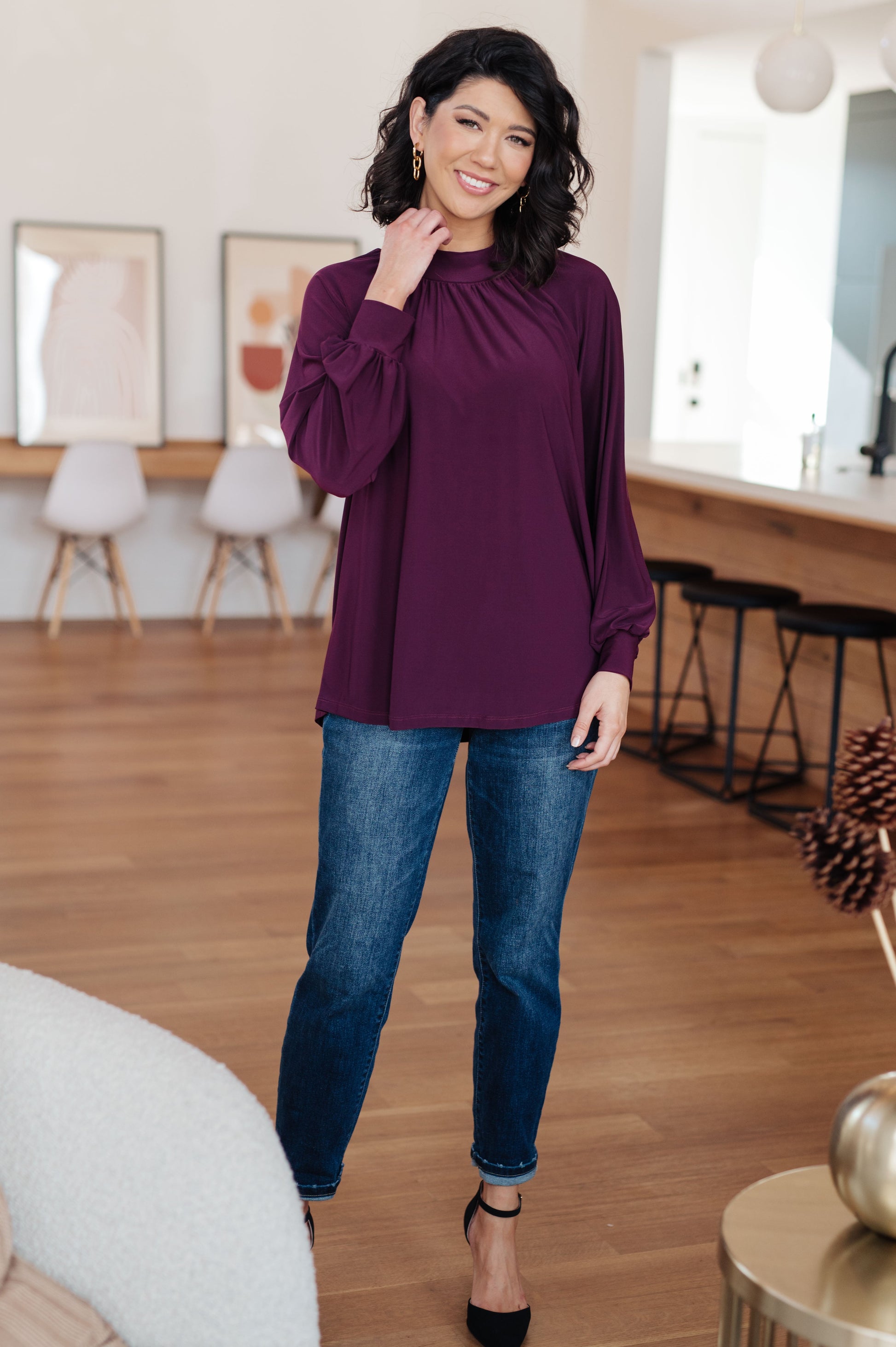 After Hours Mock Neck Long Sleeve Top - Redtop