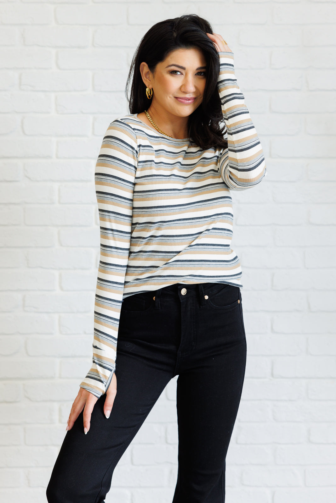 Coastal Chill Striped Long Sleeve Knit Top