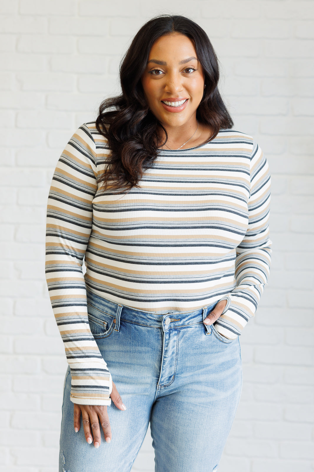 Coastal Chill Striped Long Sleeve Knit Top