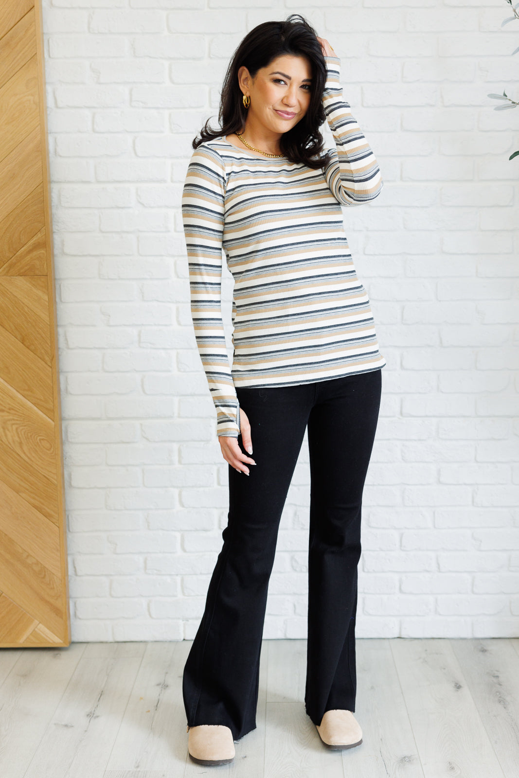 Coastal Chill Striped Long Sleeve Knit Top