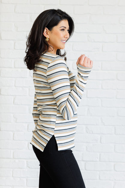 Coastal Chill Striped Long Sleeve Knit Top