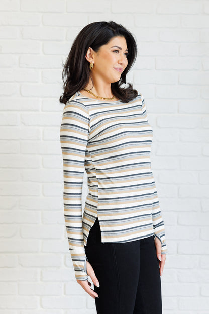 Coastal Chill Striped Long Sleeve Knit Top