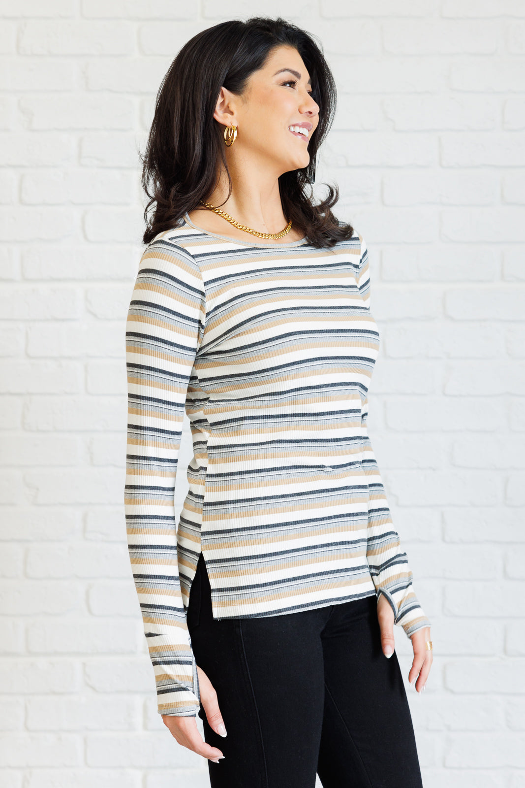 Coastal Chill Striped Long Sleeve Knit Top