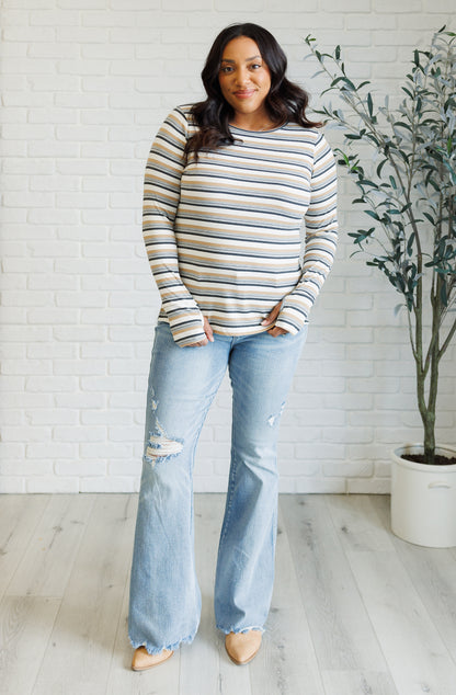 Coastal Chill Striped Long Sleeve Knit Top