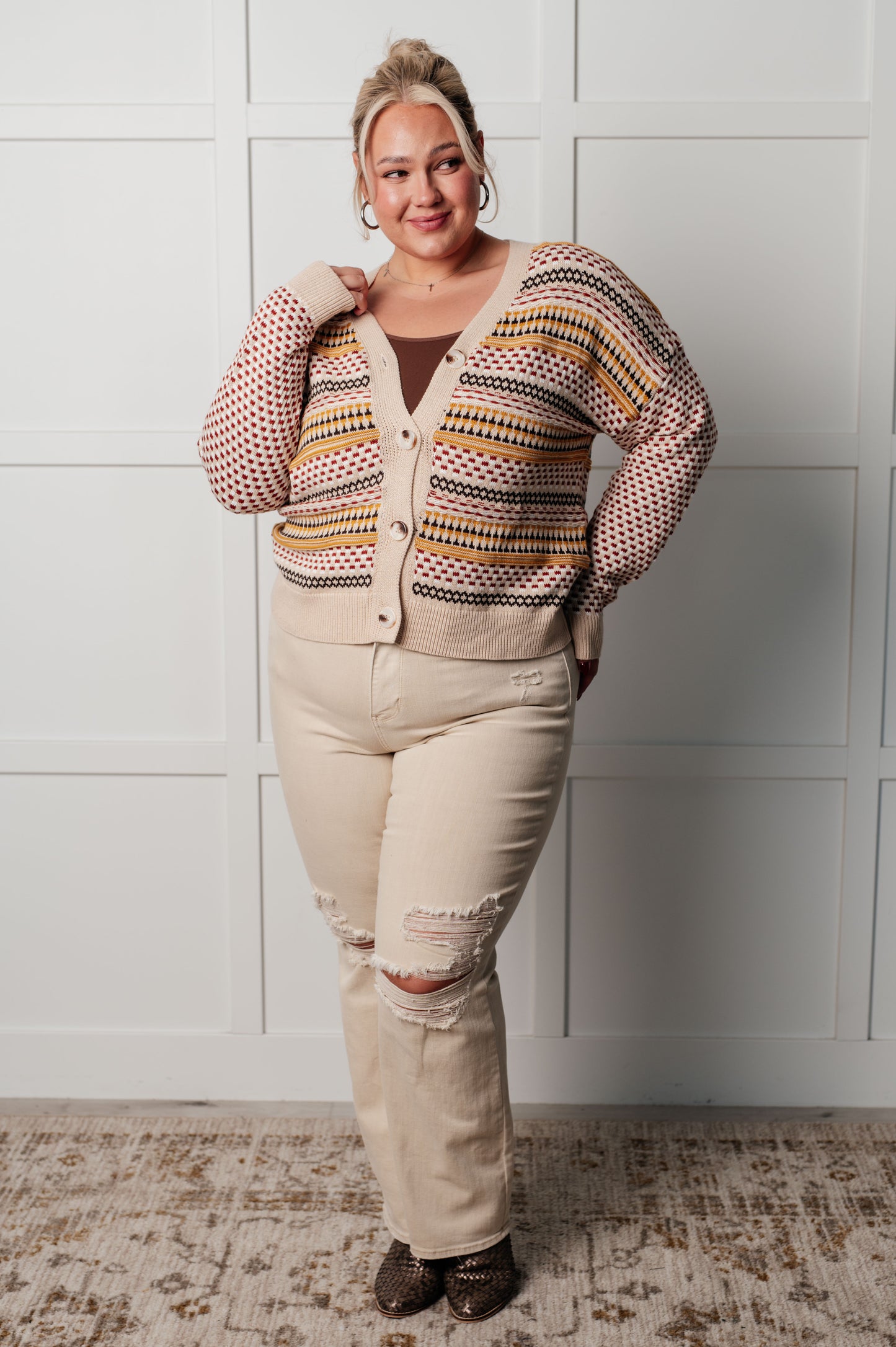 Chic Comfort Striped Button-Down Cardigan