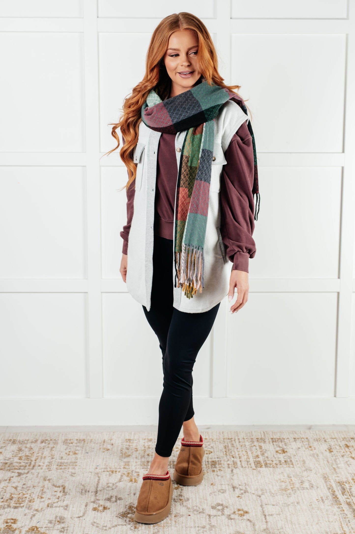 Berry Bliss Checkered Fringe Scarf