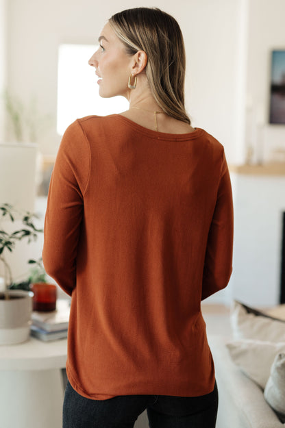 Bright Side Scoop Neck Long Sleeve Top - Redtop