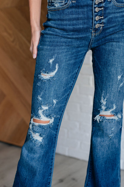 Free Spirit Distressed Flare Jeans - Redtop