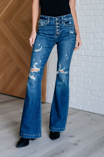 Free Spirit Distressed Flare Jeans - Redtop