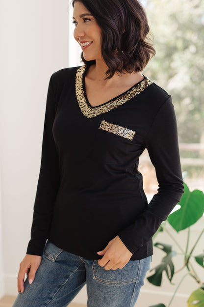 Sparkle Edge V-Neck Long Sleeve Top