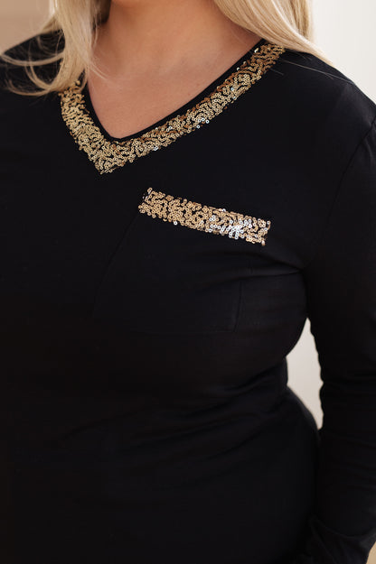 Sparkle Edge V-Neck Long Sleeve Top