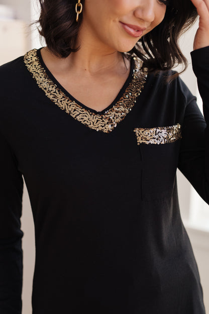 Sparkle Edge V-Neck Long Sleeve Top